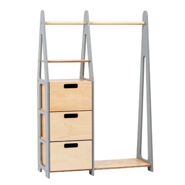Duck Woodworks Clothing Rack With Rectangular Holes Drawers Gray 