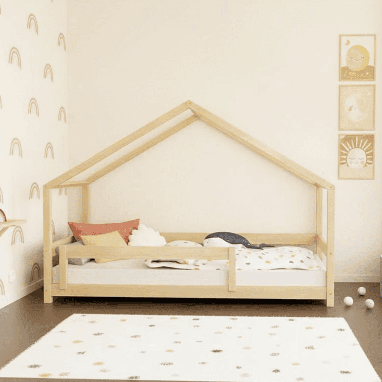 Benlemi Lit Maison Lucky Avec Garde-Corps Rigide Huile Transparente 190 x 90