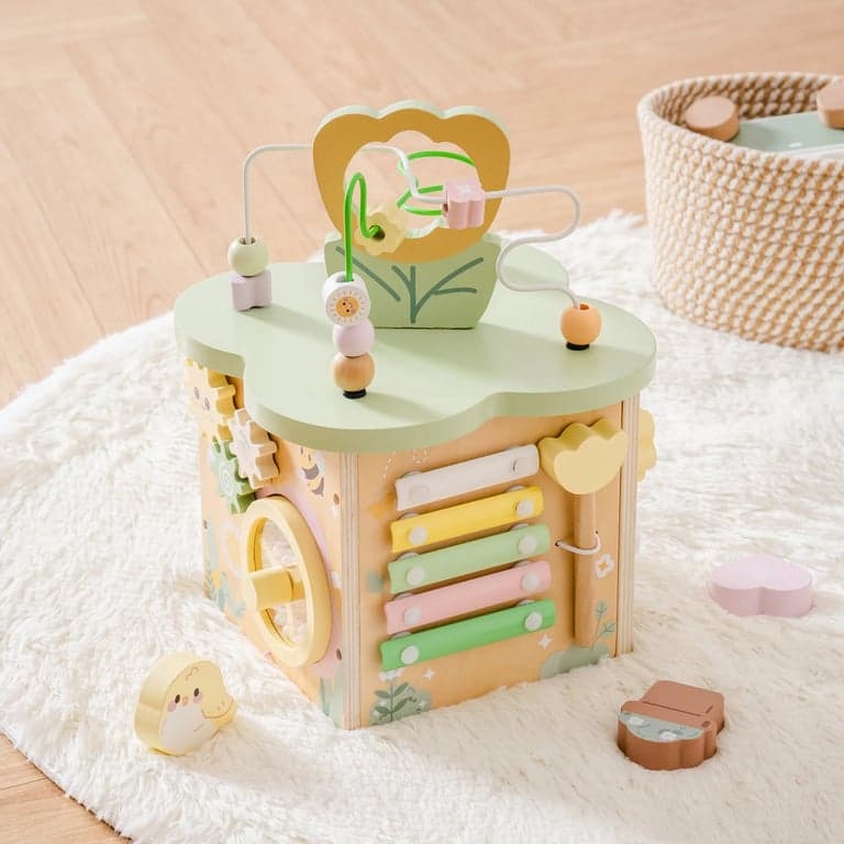 ROBUD Wooden Activity Cube Flower Bush Theme