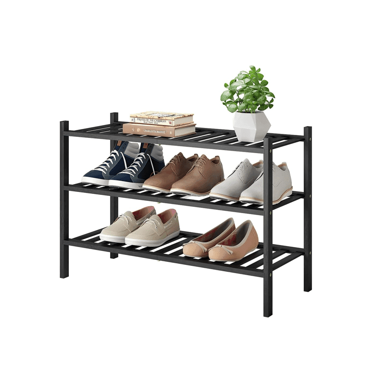 Furshus 3-Tier Bamboo Shoe Rack Black