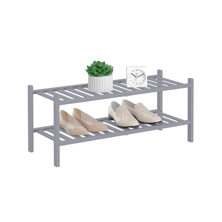 RONGJIA 2-Tier Natural Bamboo Shoe Rack Gray