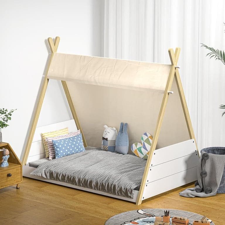 Oikiture Kids Bed Frame Twin White Natural