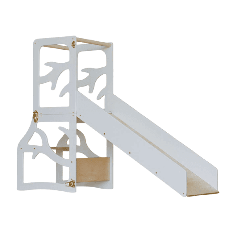 Weco 3-en-1 Tour de cuisine avec design d'arbre et toboggan blanc