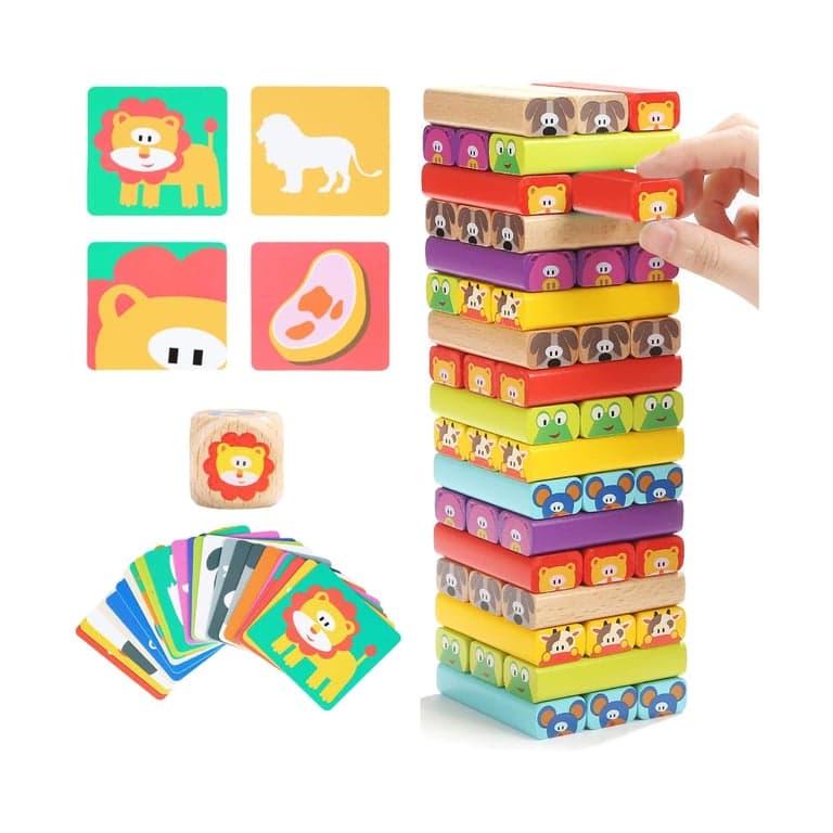 TOP BRIGHT Colored Wooden Blocks Stacking Board Game