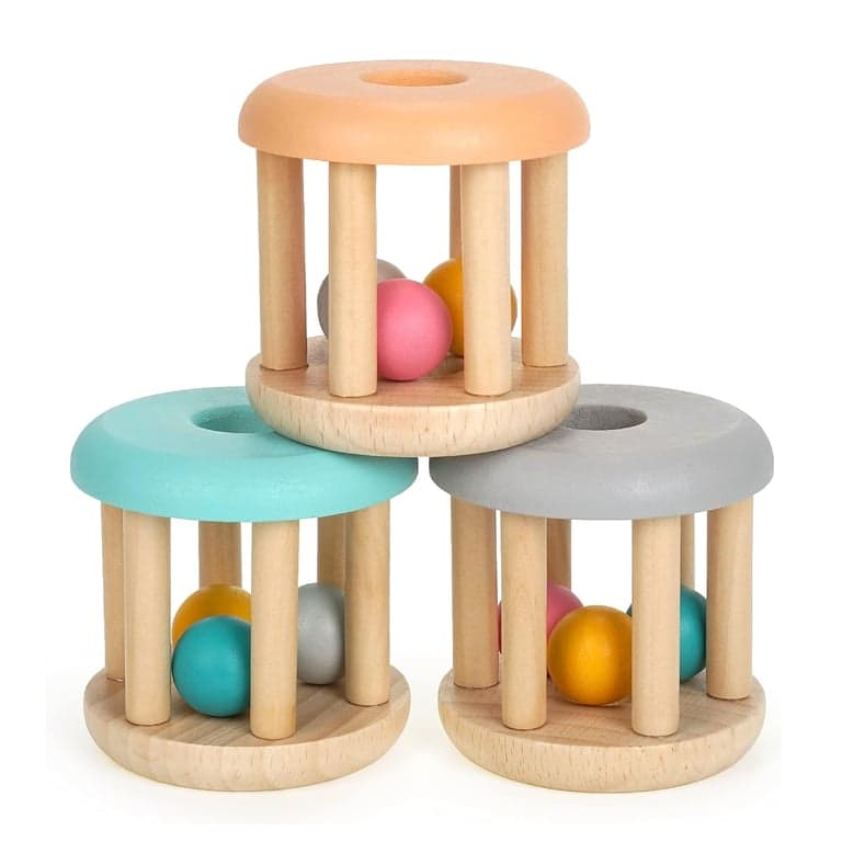 Duckboxx Wooden Rattle Rollers Burlywood Base 3 Pcs
