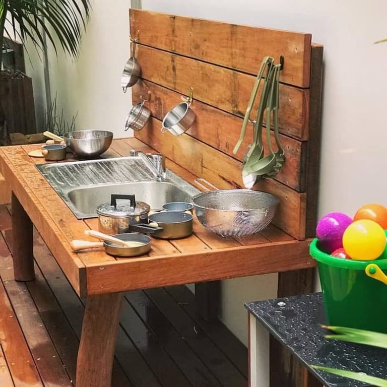 Edible Kids' Gardens Hardwood Mud Kitchen Single Sink