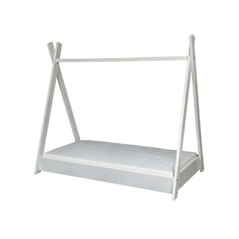 Merly Lit au Sol Tipi Avec Matelas Standard Blanc Taille Enfant 160 x 80 cm