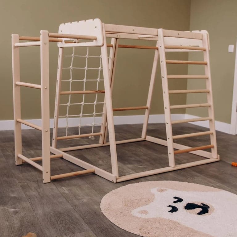 Wood and Hearts Indoor Jungle Gym With Trapeze and Ladder