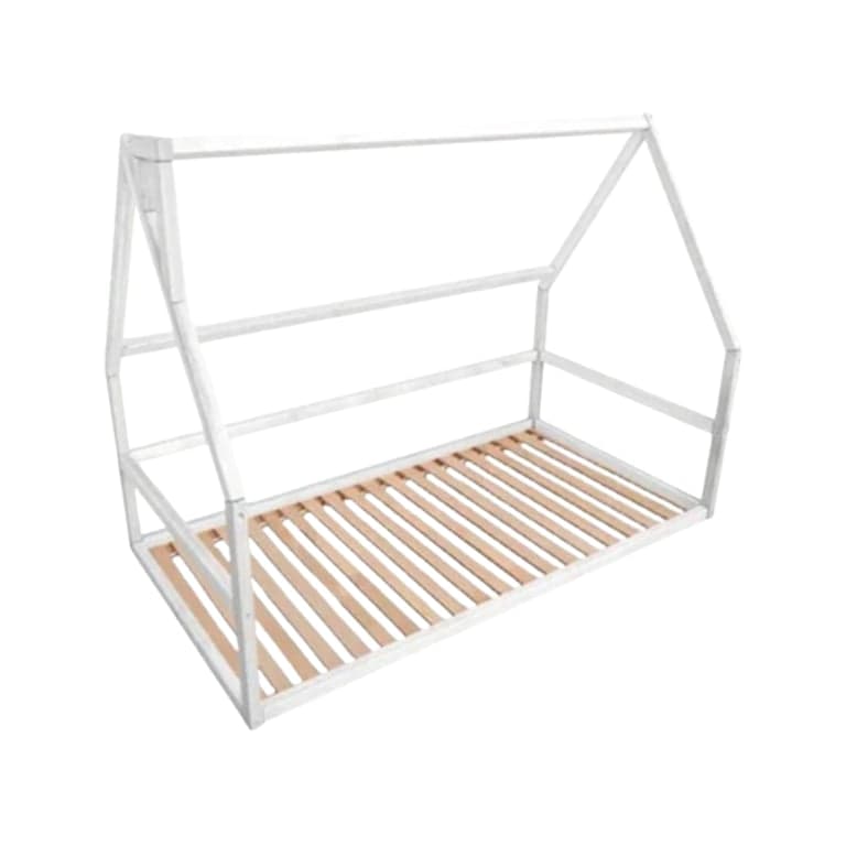 BusyWood House Floor Bed With Slats Model 1 White Queen