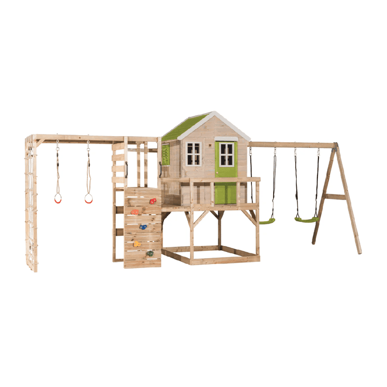 Wendi Toys My Lodge Ensemble de Balançoire avec Plateforme, Double Balançoire et Accessoire de Gym Lime