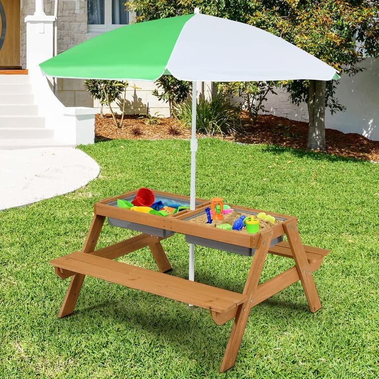 KOTEK 4 in 1 Sand and Water Table With Detachable Tabletop Natural