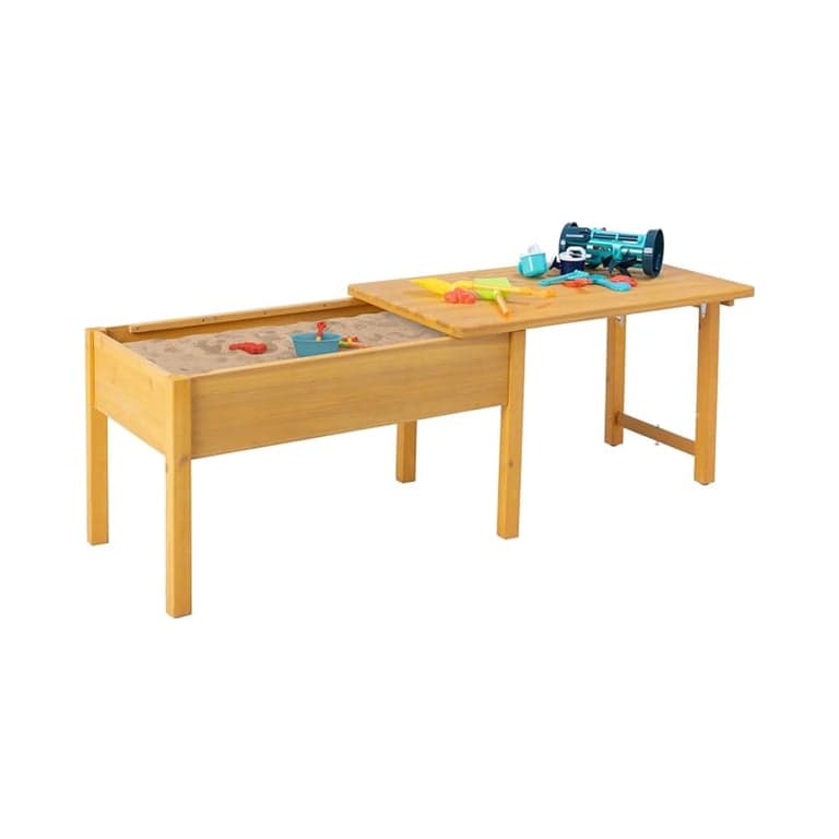 BIRASIL Wooden Kids Activity Table With Folding Lid Yellow