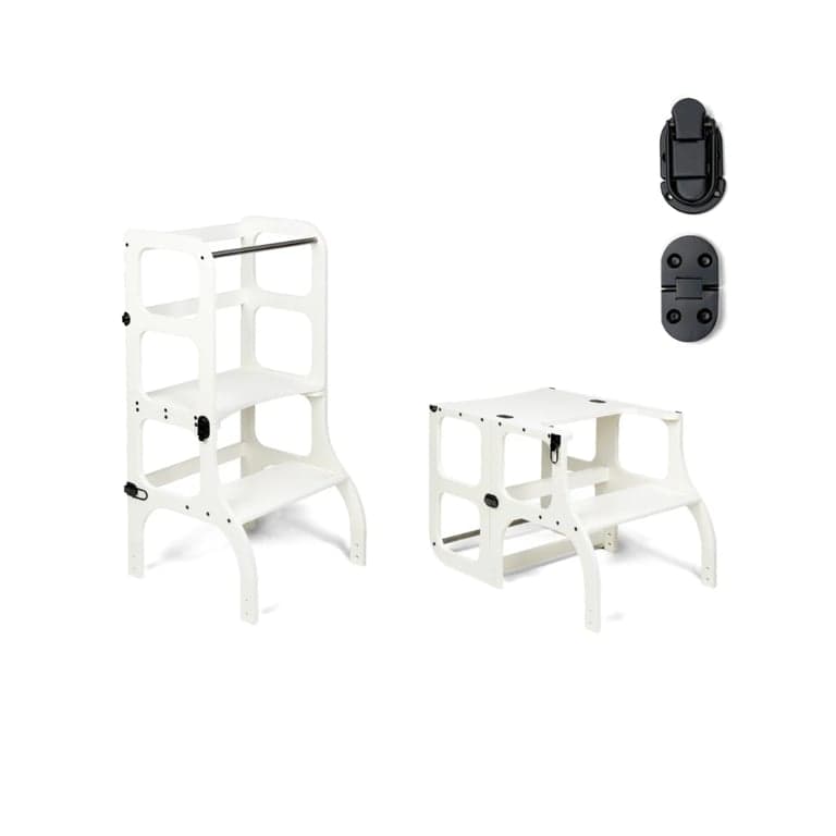Ette Tete STEP'n'SIT® Table Tour d'apprentissage Convertible 2-en-1 Blanc avec verrous à clip noirs