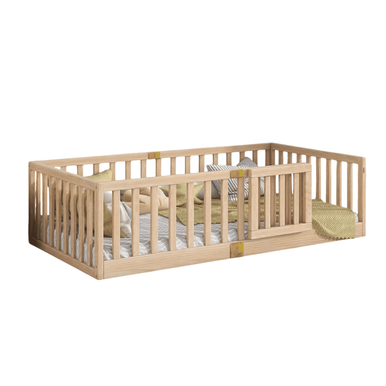 Tatub Single Floor Bed With Rails and Door Nature