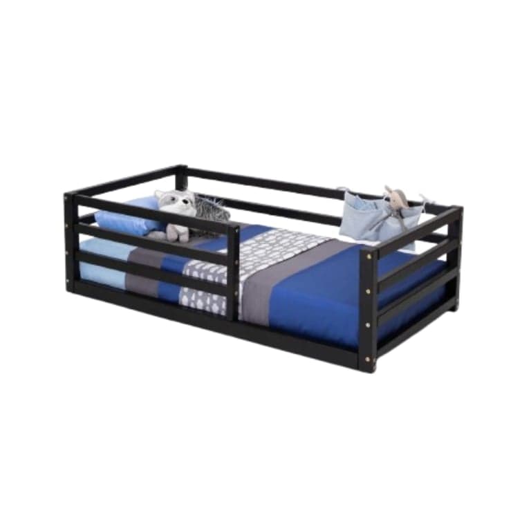 Sweet Home From Wood Floor Bed With Horizontal Rail Fence Queen Black
