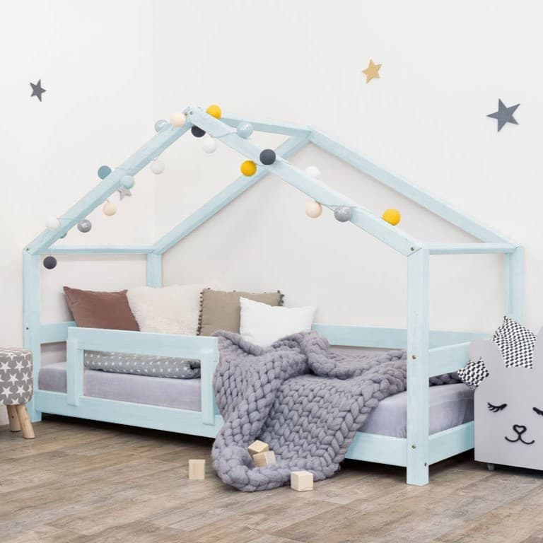 Benlemi House Bed Lucky With Firm Bed Guard Light Blue 75 x 35