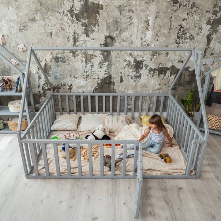 BusyWood Floor Bed Playpen House Frame Full Size Gray