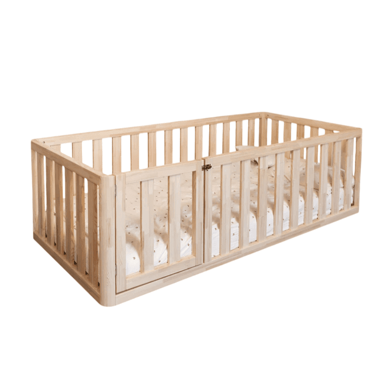 MandreleKids Lit Haut Naturel Avec Coins Extérieurs Arrondis Taille Double