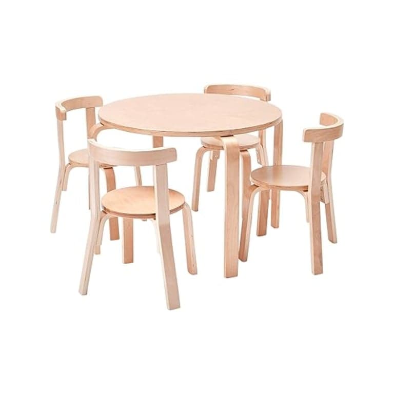 ECR4Kids 5-Piece Table and Chairs Set Natural Contemporary
