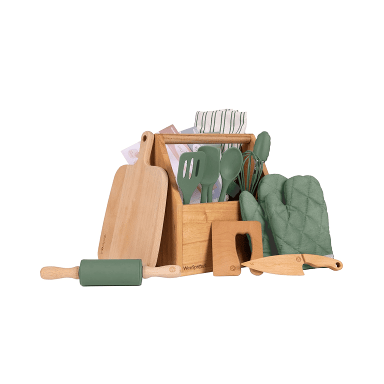 WeeSprout Little Chef Kids Cooking and Baking Set Green