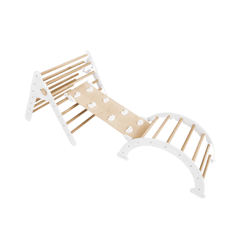 Wood and Hearts Ensemble d'Escalade de 3 Grands Avec Rampe de Rochers Blanc et Naturel