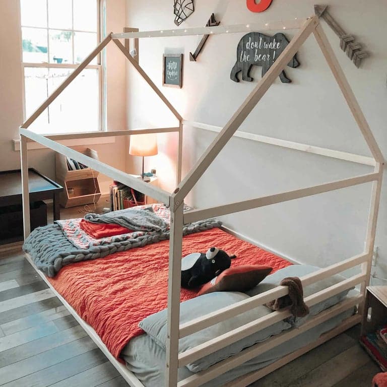 Sweet Home From Wood House Floor Bed With Horizontal Headboard Queen Birch Wood