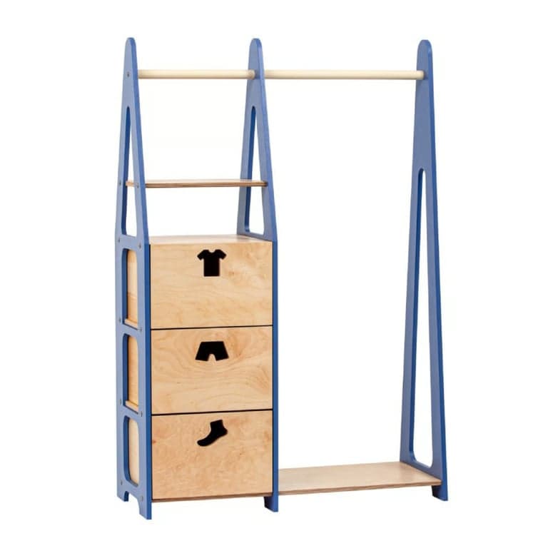 Duck Woodworks Porte-vêtements avec des Trous en Forme de Vêtements, Tiroirs Bleus