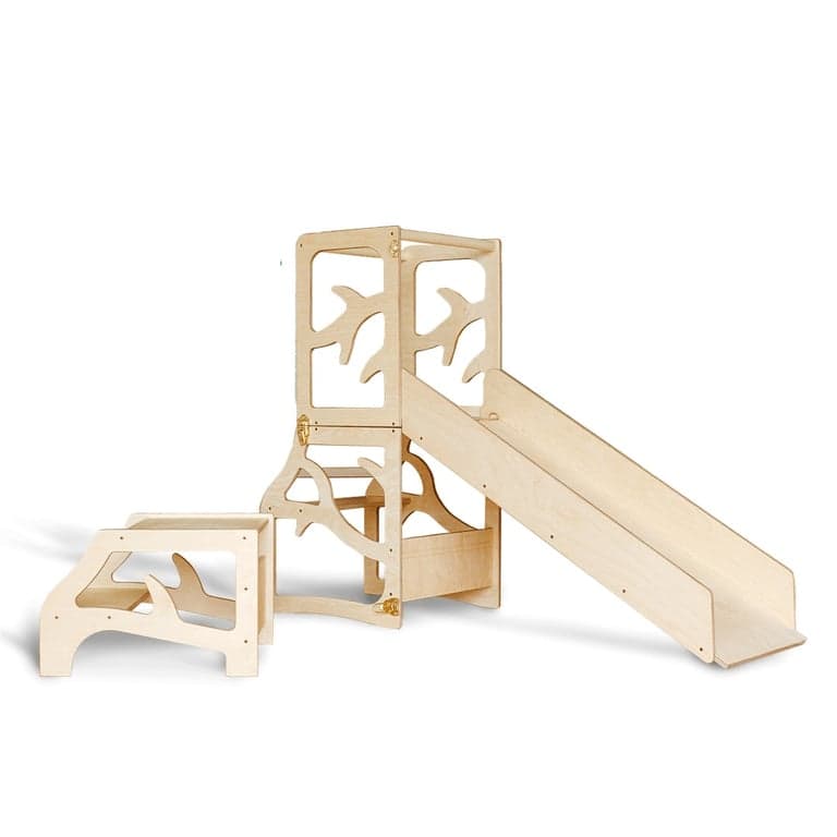 Weco Tour de cuisine 4 en 1 au design d'arbre avec toboggan et tabouret transparent