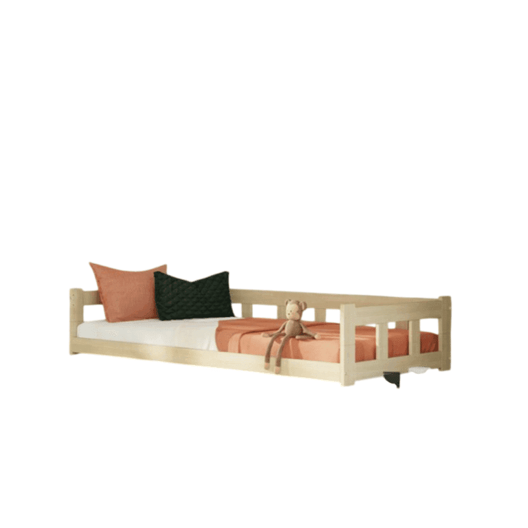 Benlemi Lit Simple Bas avec Barrière et Paroi Latérale Non Verni 120x200 CM