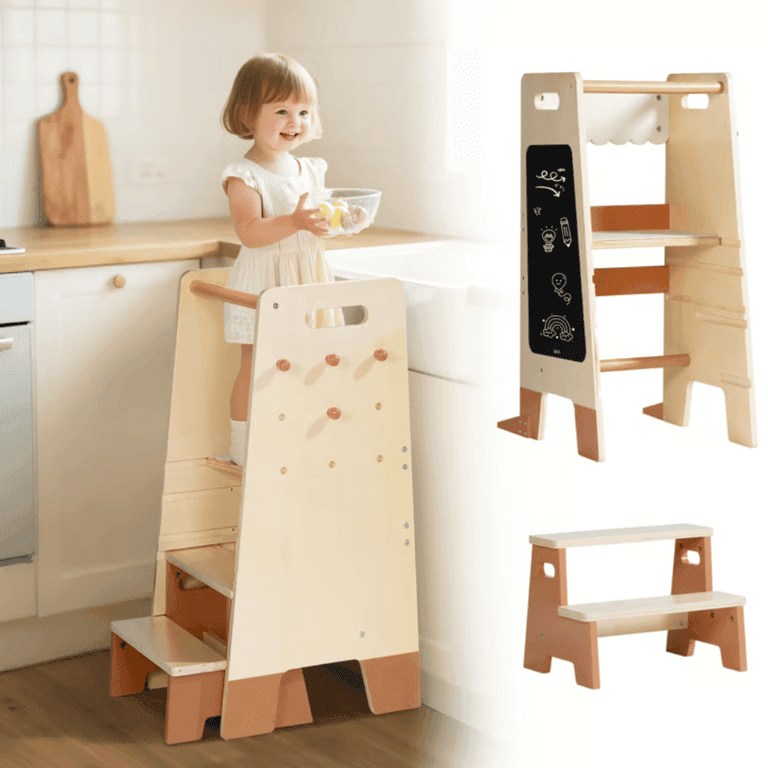 ROBUD Tour pour Tout-Petits avec Ensemble de Tabouret Marron
