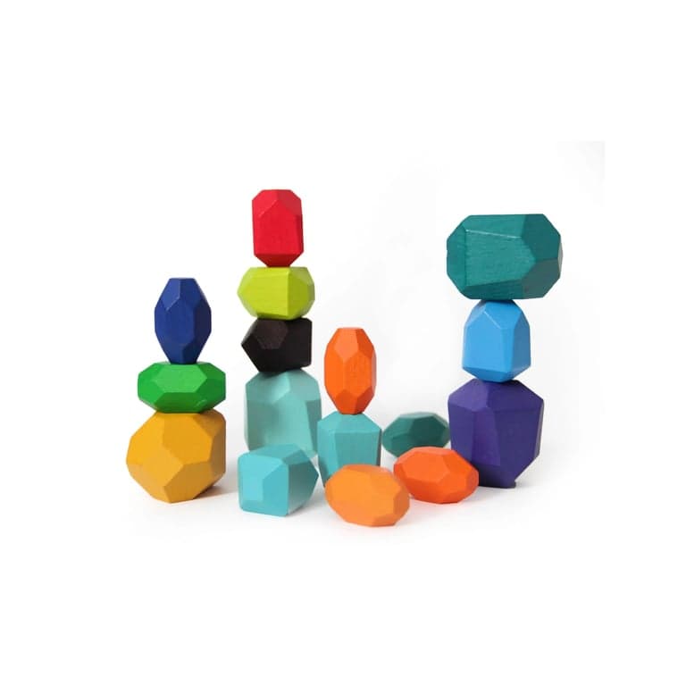 Green Walnut Stacking Rocks Peacock Set of 16