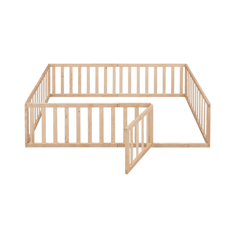 Harper & Bright Designs Full Size Floor Bed With Rails and Door Natural