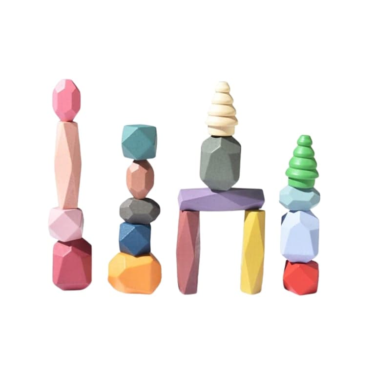 QINGBAO Wooden Stacking Rocks 18 Pieces