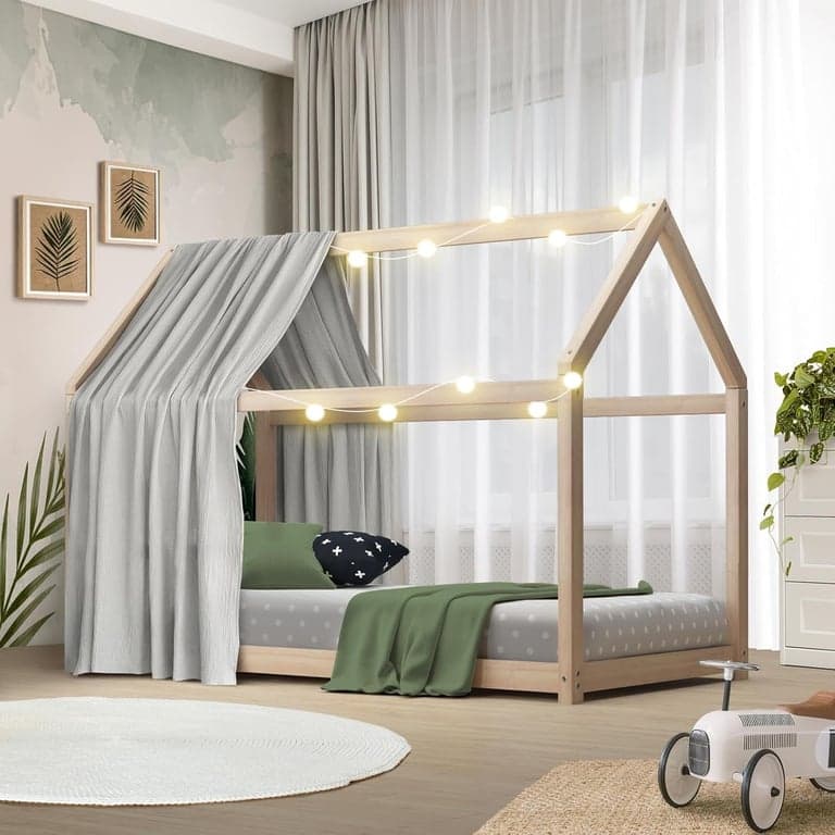Oikiture Kids Bed Frame Twin House Natural