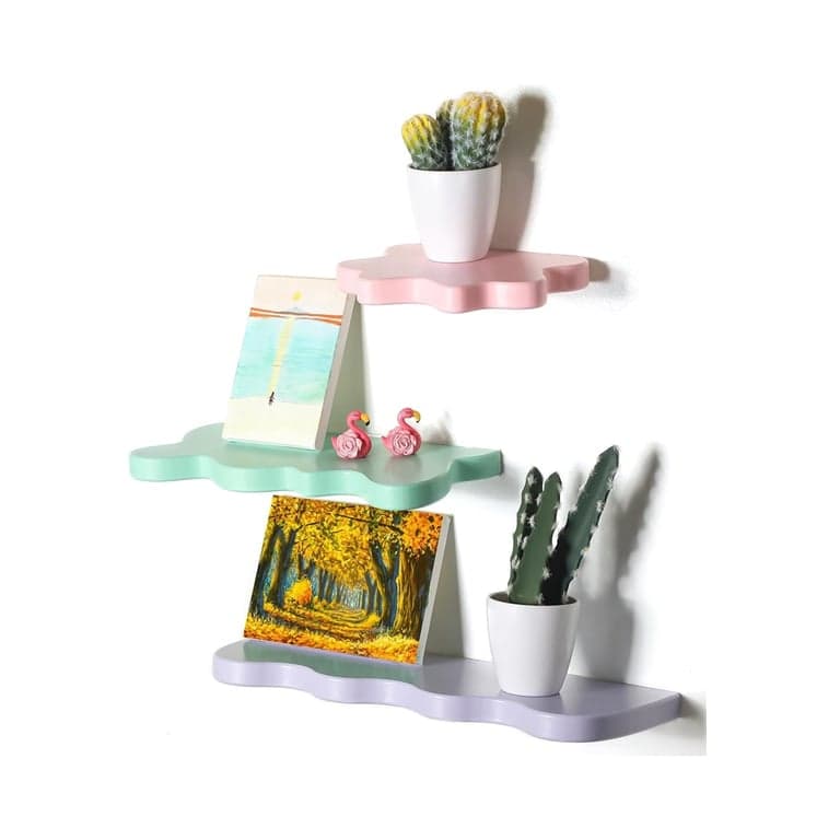 Geetery 3 Pieces Wavy Floating Shelves Mixed Style