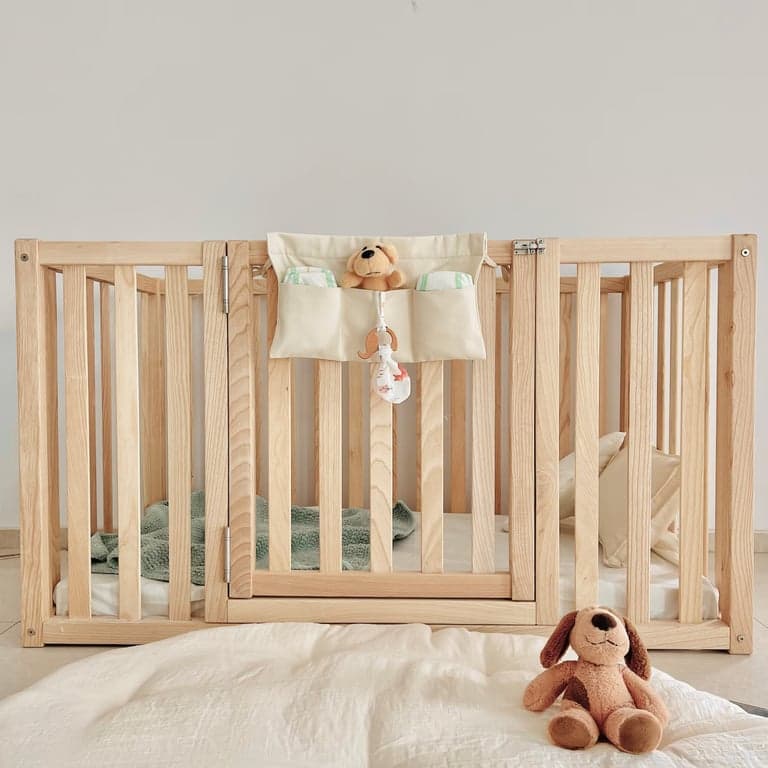 Simre Home Living Floor Bed With Extra High Railings Full Ash Wood