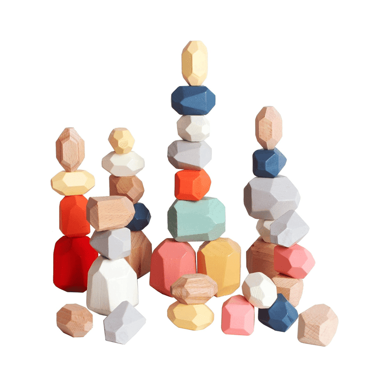 BESTAMTOY 36 Pcs Wooden Balance Stacking Rocks