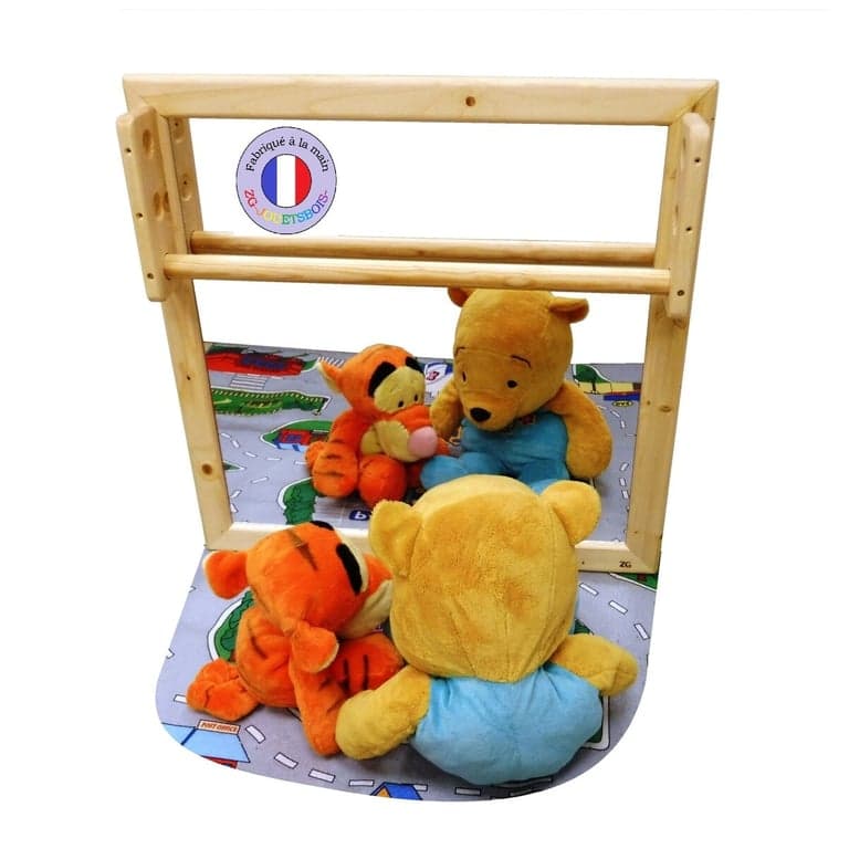 ZG Jouets Bois Montessori Acrylic Mirror With Pull-Up Bar 65 x 65 cm Natural Finish
