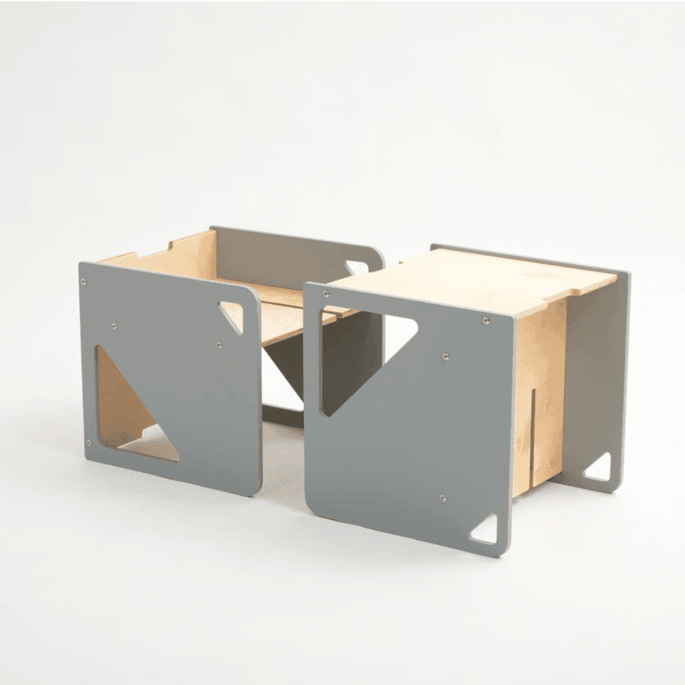 Duck Woodworks Shop Ensemble Table et Chaises Cube Gris