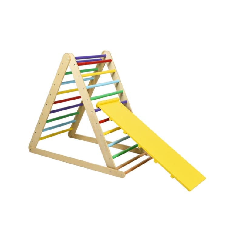 Costway Wooden Triangle Climber With Reversible Ramp Multicolor