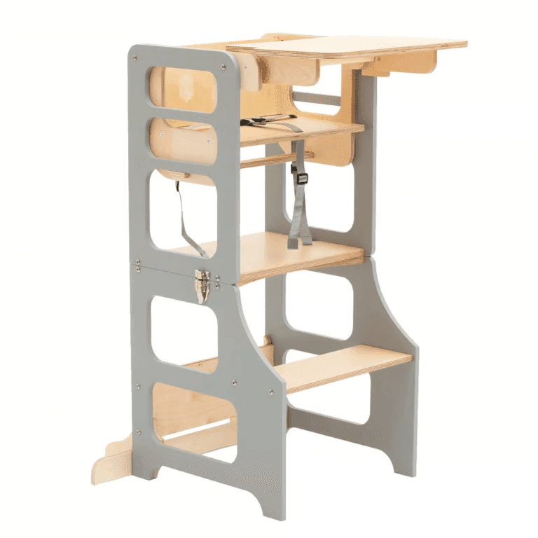 Duck Woodworks 2-in-1 Convertible Toddler Tower and High Chair Gray
