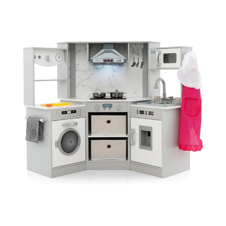 Honey Joy Corner Kitchen Playset Walk-in Gray