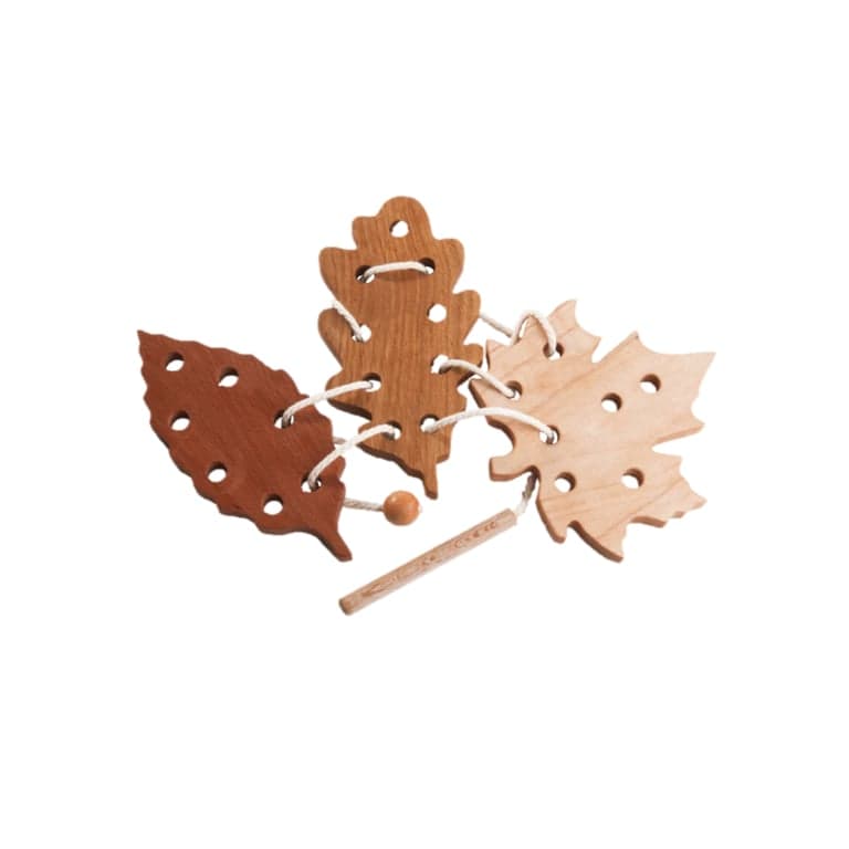 PoppyBabyCo Montessori Wooden Lacing Toy Leaf Set of 3