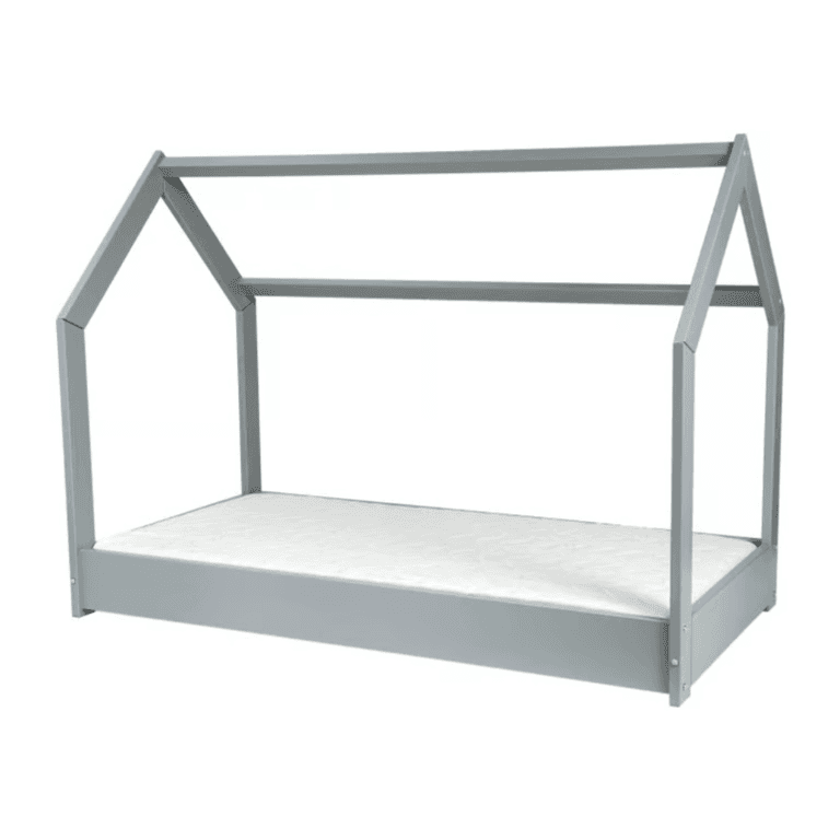 Merly House Lit au Sol Avec Matelas Écologique Gris Taille Tout-Petit 160 x 80 cm