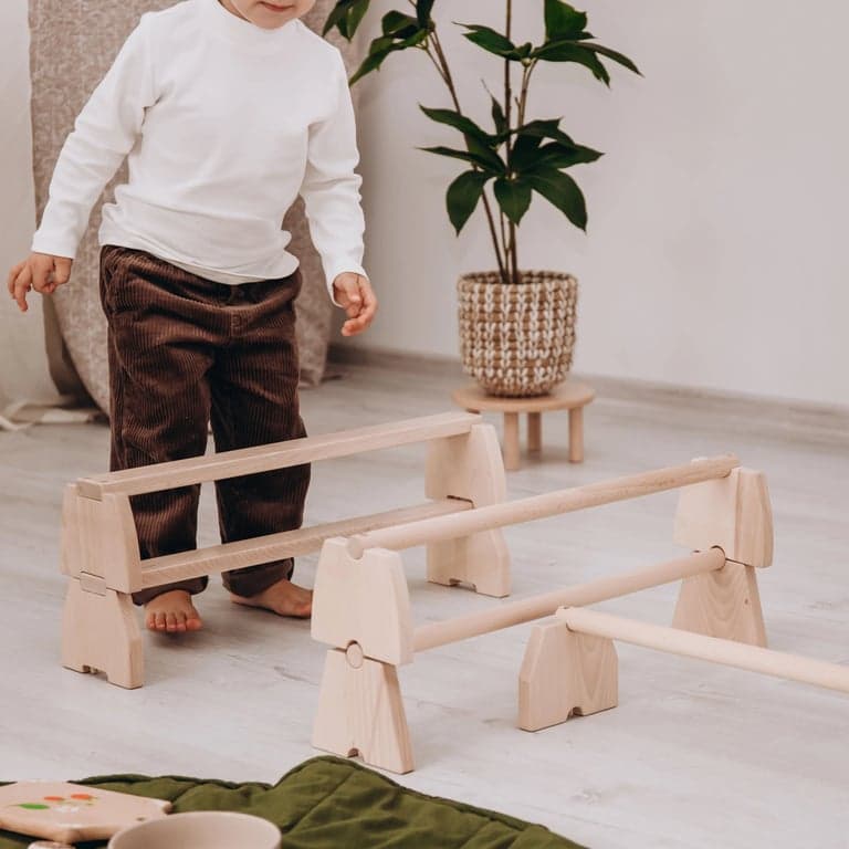 Wood and Hearts Balance Beam Set Natural Wood 3 Poles + 3 Planks