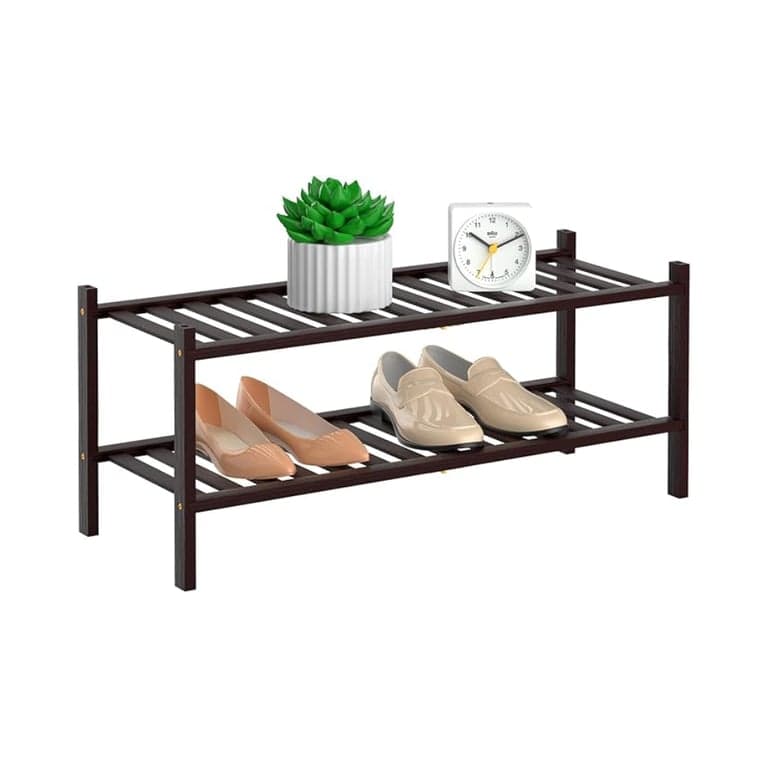 RONGJIA 2-Tier Natural Bamboo Shoe Rack Brown