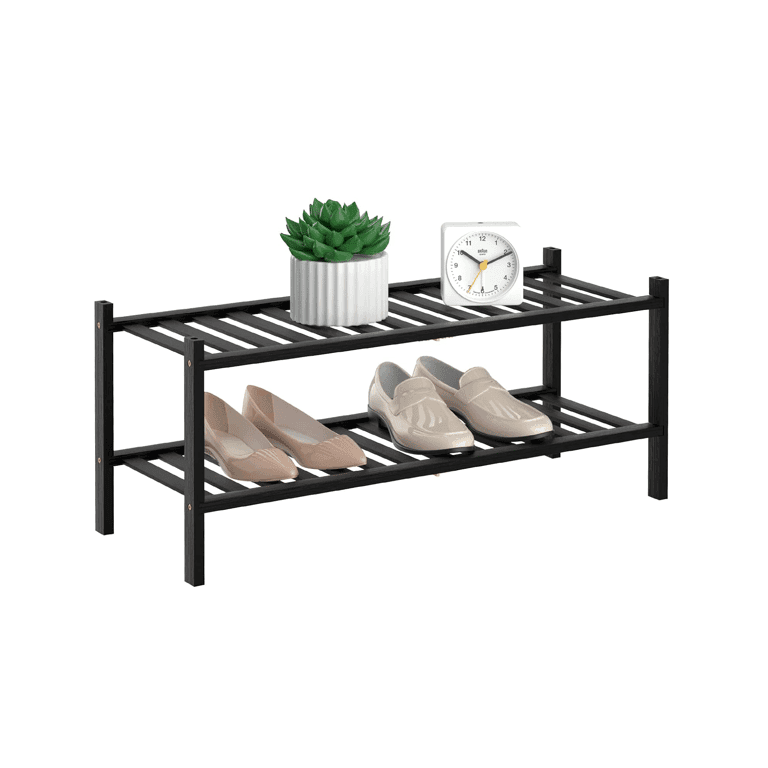 RONGJIA 2-Tier Natural Bamboo Shoe Rack Black