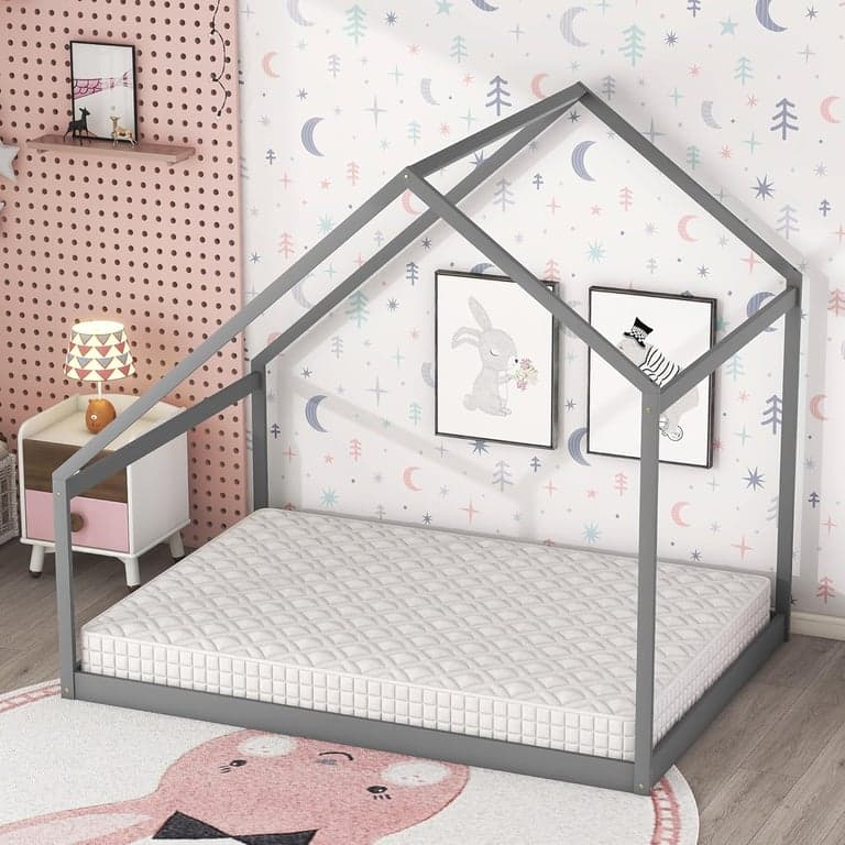 Merax Full Size Bed Frames With Roof Gray