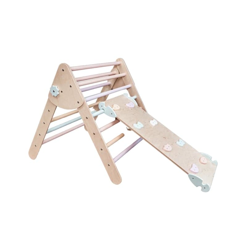 Wood and Hearts Cadre Triangle d'Escalade Grand avec Rampe Naturelle et Pastel