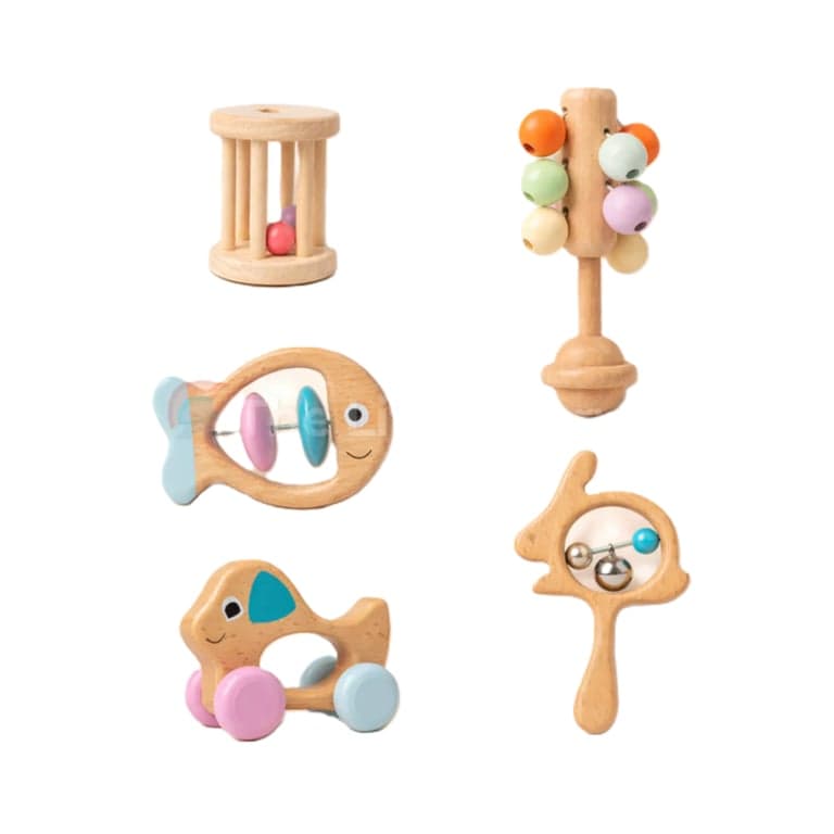 The Little Marvin Wooden Baby Rattle Set